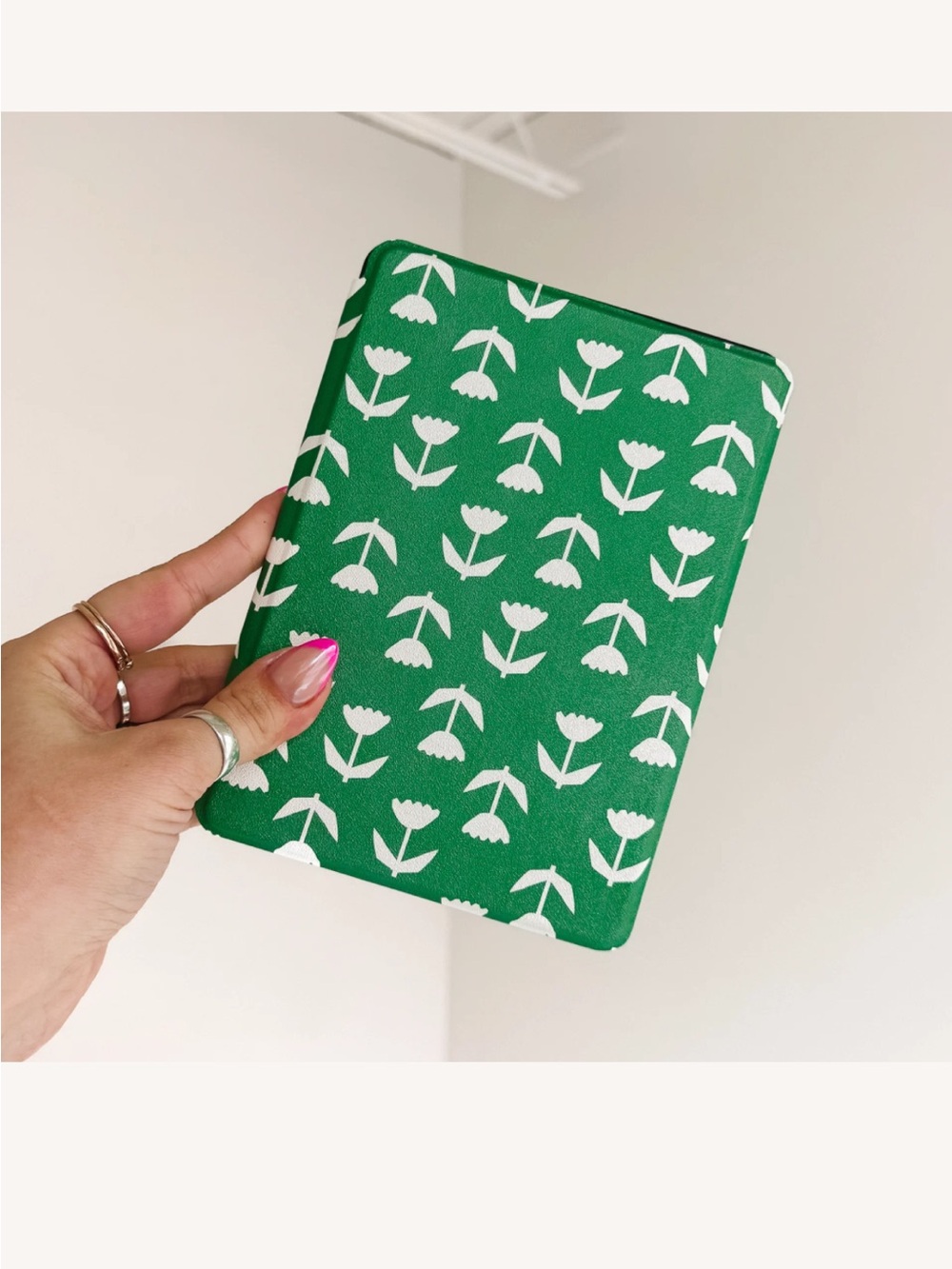 Page. Green Floral Pattern 12th Gen Kindle Paperwhite Case